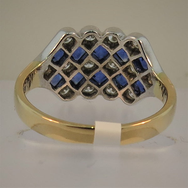 18ct Gold Sapphire & Diamond Chequerboard Ring
