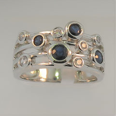 Silver Sapphire & Cubic Zirconia Ring