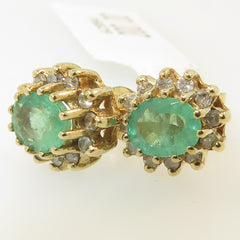 Gold Emerald & Diamond Ear studs