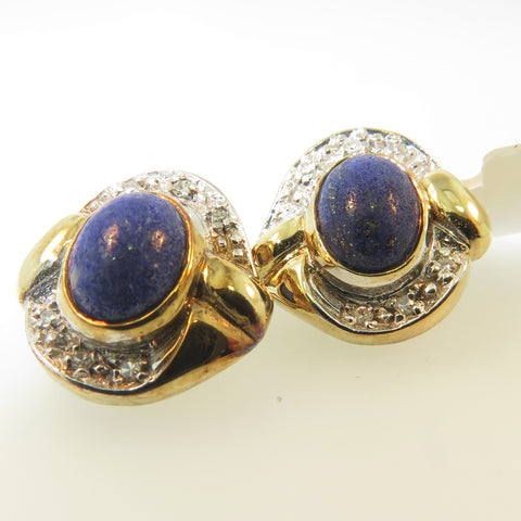 Gold Lapis Lazuli & Diamond clip on earrings