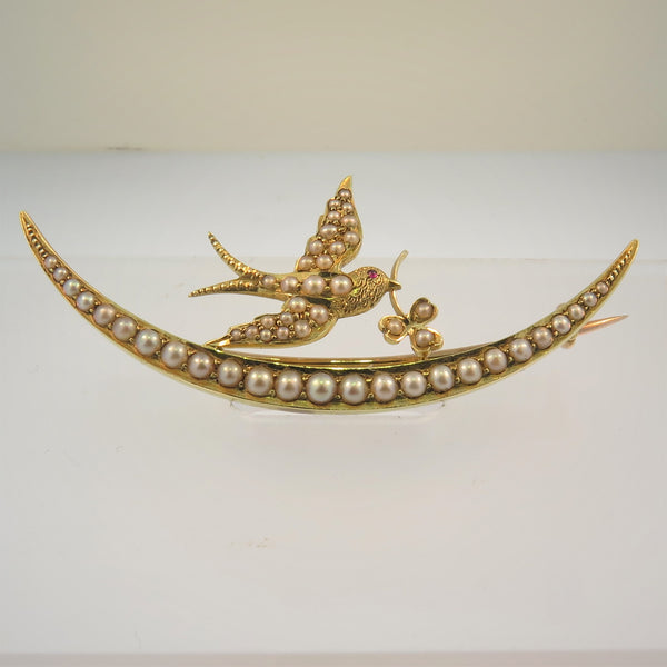 15ct Gold Ruby & Pearl Brooch