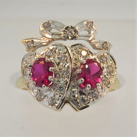 9ct Gold Synthetic Ruby & Diamond Ring