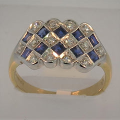 18ct Gold Sapphire & Diamond Chequerboard Ring