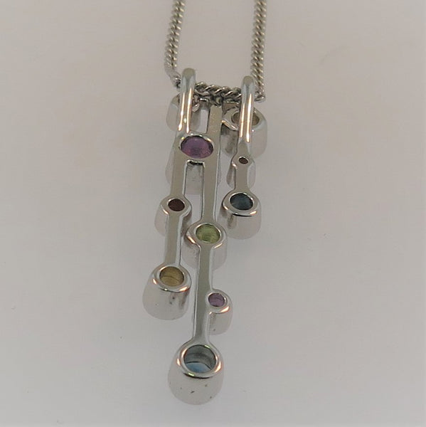 Silver Multi-stone Pendant & Chain