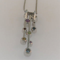 Silver Multi-stone Pendant & Chain