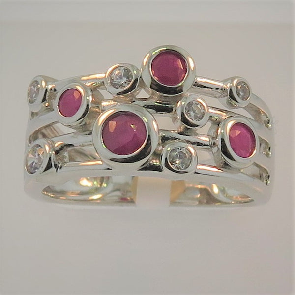 Silver Ruby & Cubic Zirconia Ring