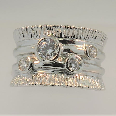 Silver Cubic Zirconia Fluted Ring