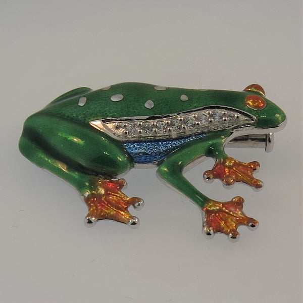 Silver Enamel Frog Brooch