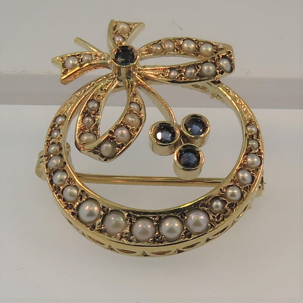 Gold Seed Pear & Sapphire Brooch
